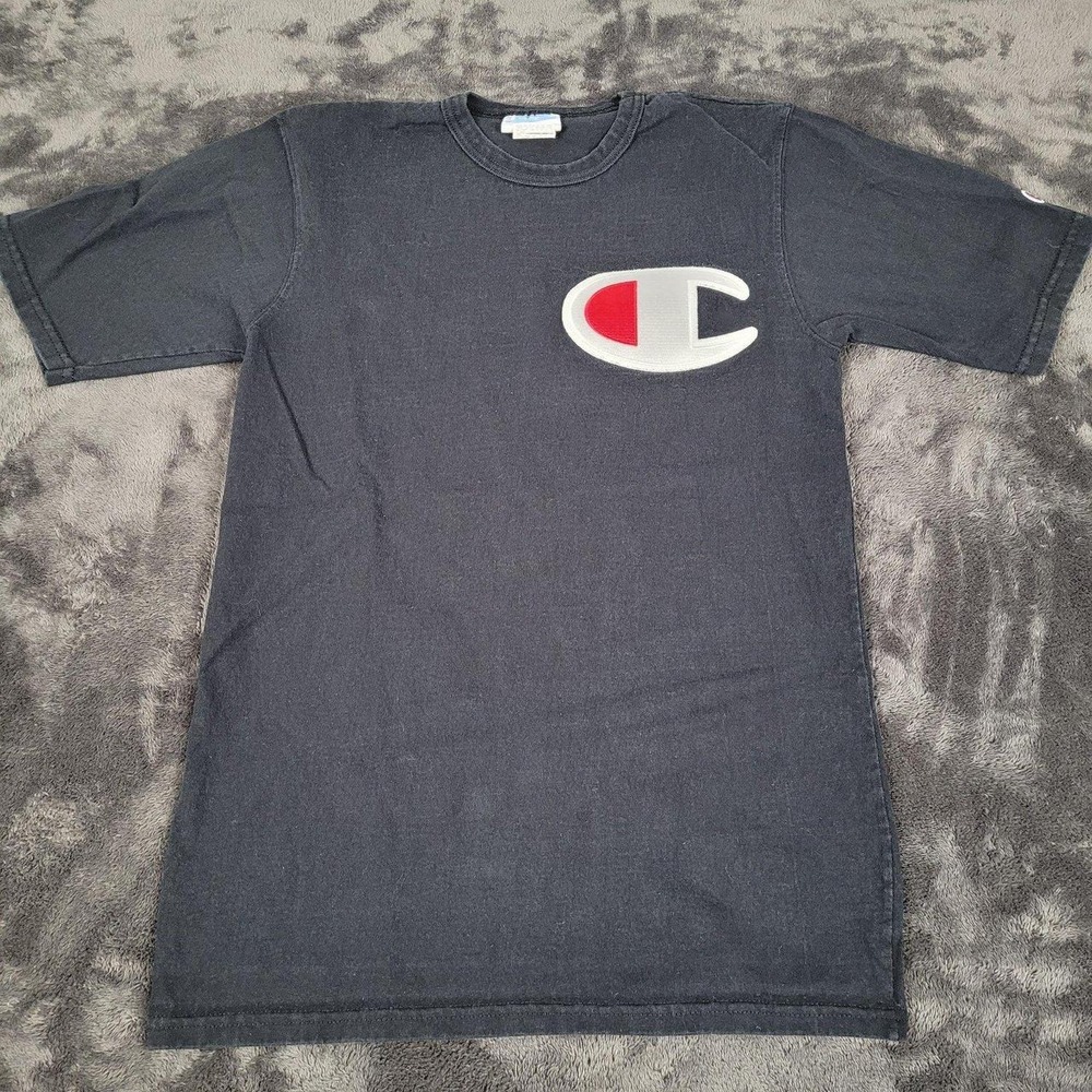 Vintage Champion Men's Reverse Weave Graphic Tee Black Size Small